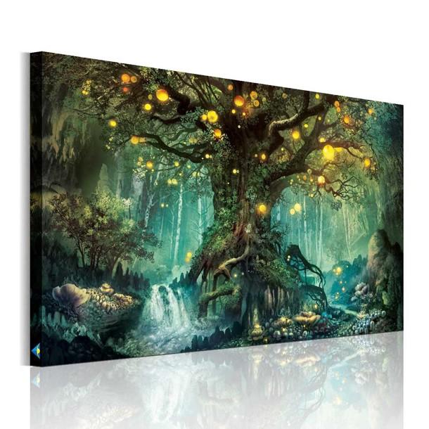 絵画 アートパネル インテリア 蛍の森 妖精の森 夢 癒しの絵 木枠付き 完成品 レリーフ、アート