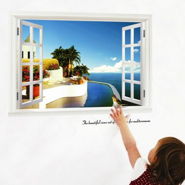 ウォールステッカー 窓の景色 リゾート地 店舗装飾 壁シール 欧風 ウォールステッカー 窓 地中海の風景 おしゃれ 北欧 シール トイレ リビング 玄関 Sc 三茶deらいふ 通販 Yahoo ショッピング