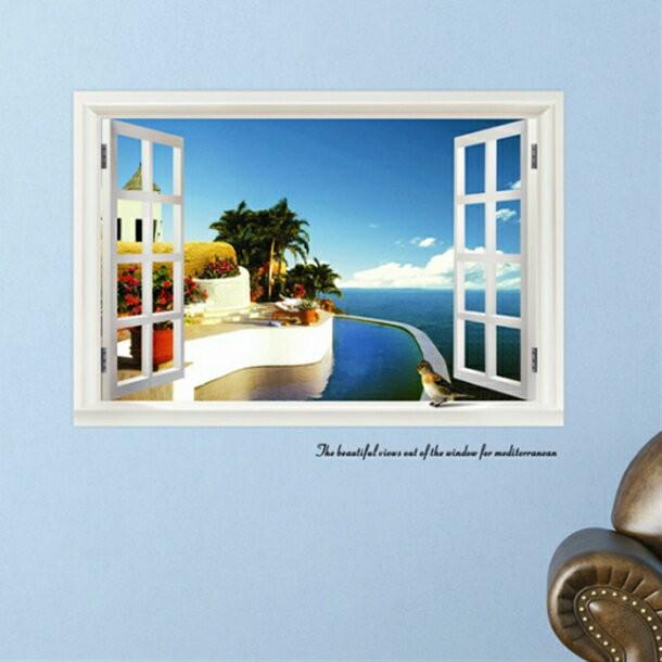 ウォールステッカー 窓の景色 リゾート地 店舗装飾 壁シール 欧風 ウォールステッカー 窓 地中海の風景 おしゃれ 北欧 シール トイレ リビング 玄関 Sc 三茶deらいふ 通販 Yahoo ショッピング