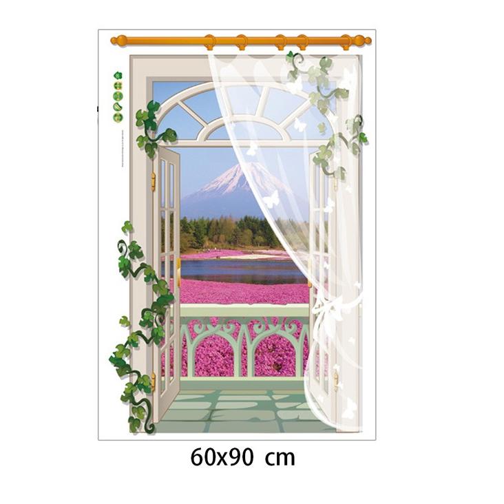 日本未発売 偽窓 ウォールステッカー 3d ステッカー ポスター 壁紙シール だまし絵 富士山絵画 窓ポスター 富士山 お花畑 Supplystudies Com