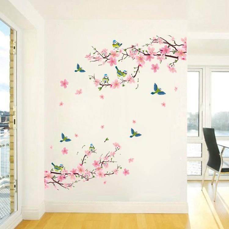 ウォールステッカー 木 二本の桃の花 小鳥 蝶 さくら 花 壁紙シール ガーデン 剥がせる 壁紙 部屋飾り 春 店舗装飾 ピンク装飾 壁の傷隠し Sc 三茶deらいふ 通販 Yahoo ショッピング