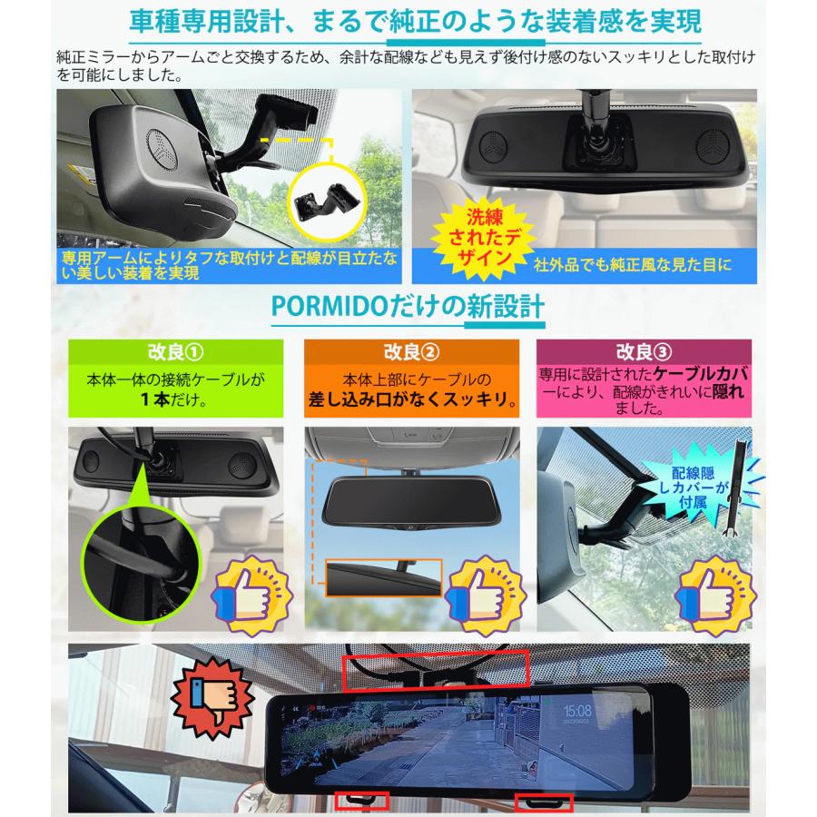 PORMIDO PRD80デジタルインナーミラータイプドライブレコーダー(車内外