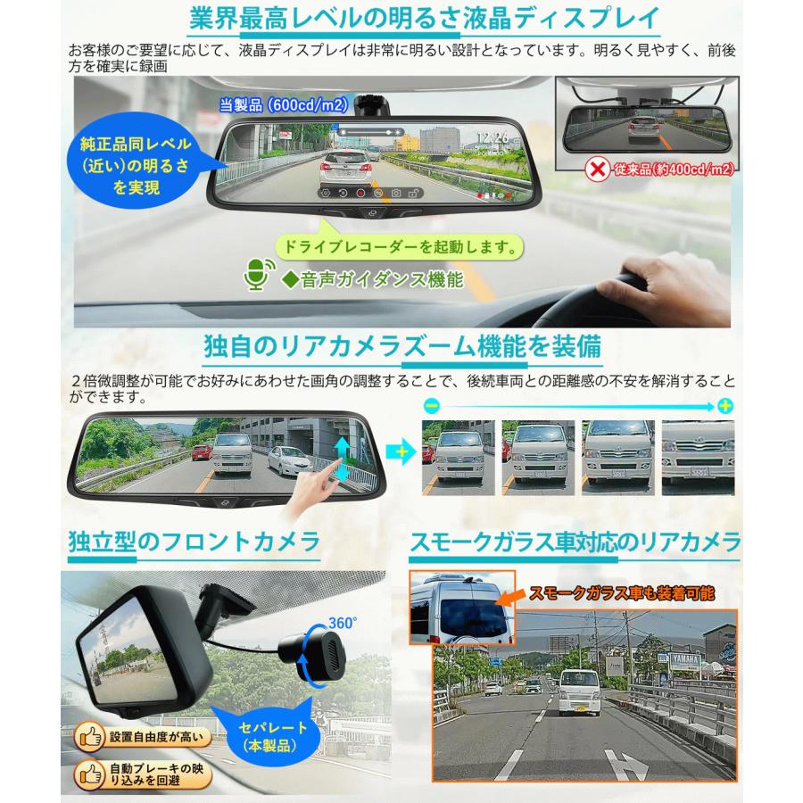 PORMIDO PRD80デジタルインナーミラータイプドライブレコーダー(車内外