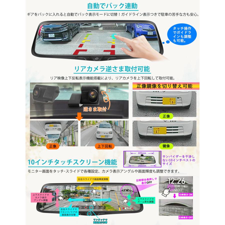 PORMIDO PRD80デジタルインナーミラータイプドライブレコーダー(車内外