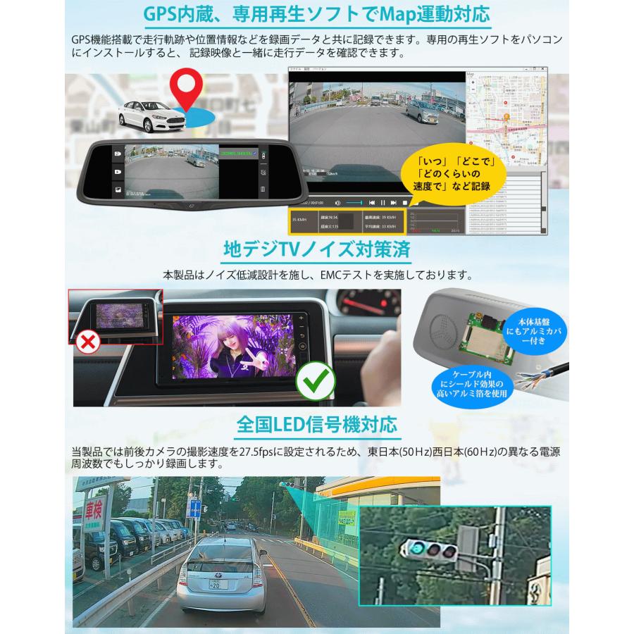 PORMIDO PRD80デジタルインナーミラータイプドライブレコーダー(車内外