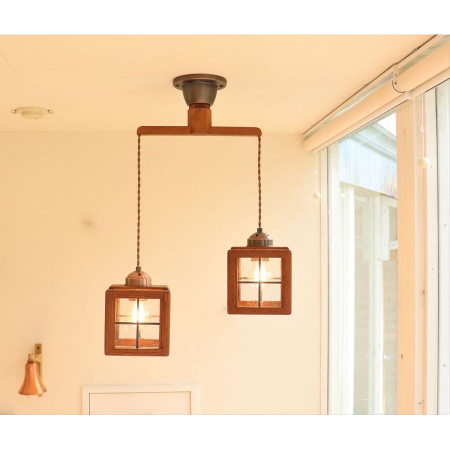 シーリングライト ステンドガラス 吊り下げ led ダイニング ２灯 木 日本製 Houze stend２の画像