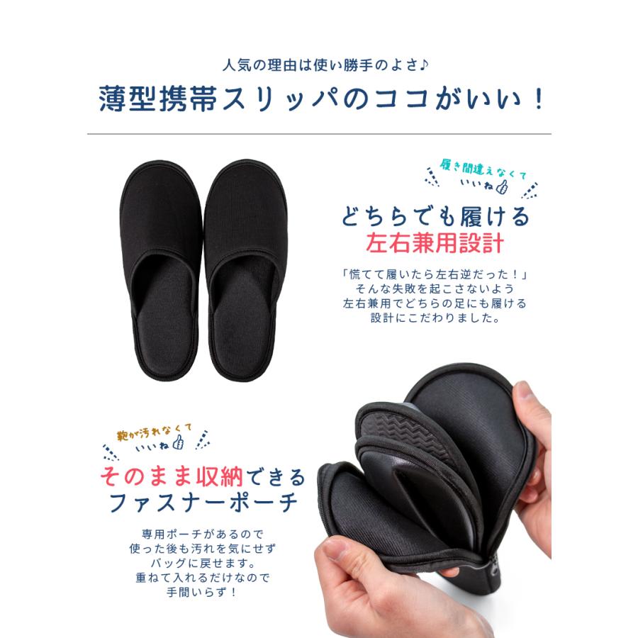携帯 スリッパ 薄型 メンズ レディース 黒 フラットタイプ 上履き 合皮 レザー ファブリック 生地 ルームシューズ ポーチ 洗える 衝撃吸収 室内履き「meru」 | Smatabi | 07