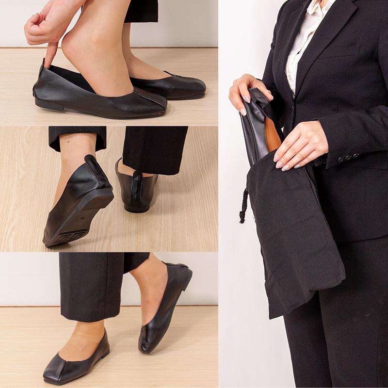 携帯スリッパ レディース メンズ 折らない かかと付き スリッパ かかと踏める 収納バッグ付 軽量撥水 Vカット パンプス風 バブーシュ 美脚魅せヒール [meru] | Smatabi | 12