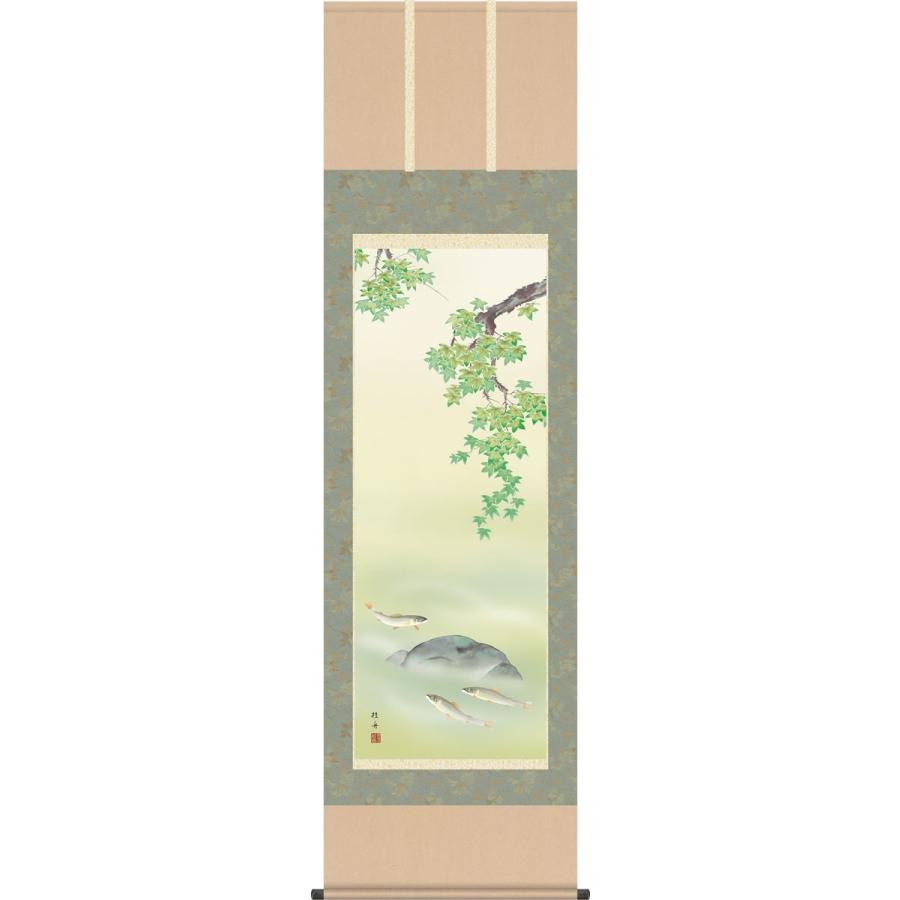 掛軸 夏掛 掛け軸 楓に鮎 長江桂舟 尺五 床の間 和室 モダン オシャレ 高級