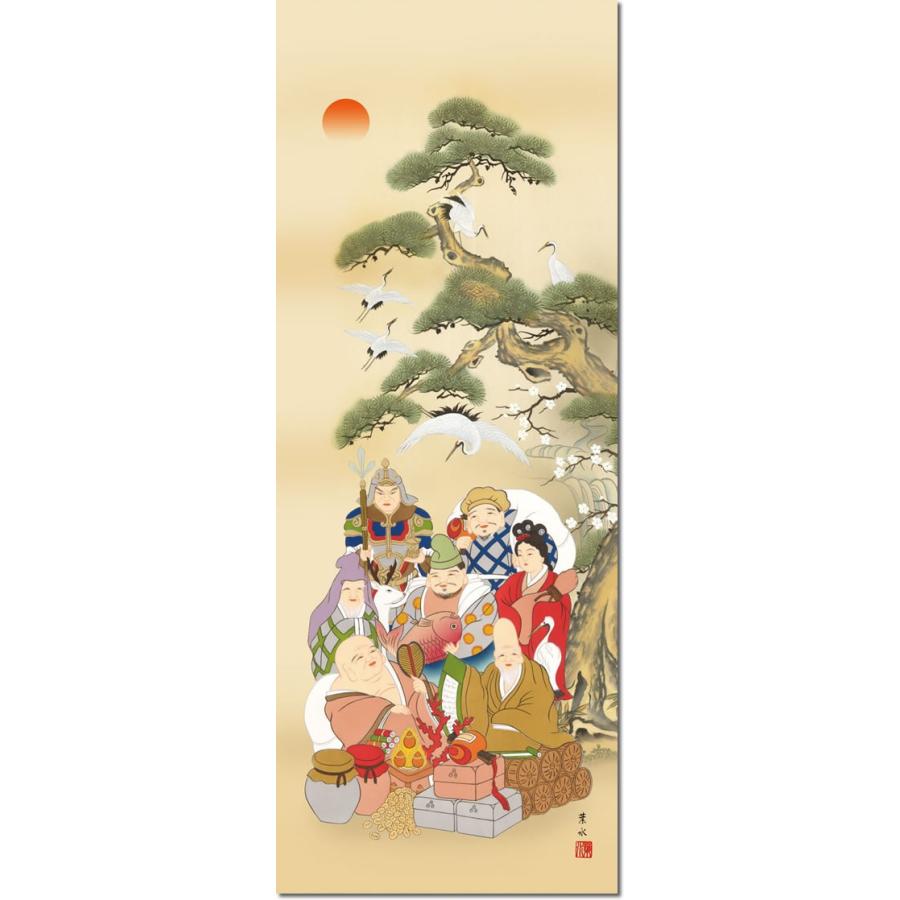掛け軸 七福神掛軸-七福神/緒方葉水(尺五)床の間 和室 おめでたい 縁起