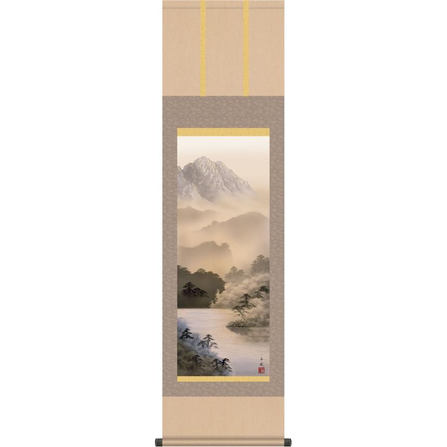 掛け軸 水墨山水画 掛軸-湖畔黎明/熊谷千風(尺三)床の間 和室 御洒落