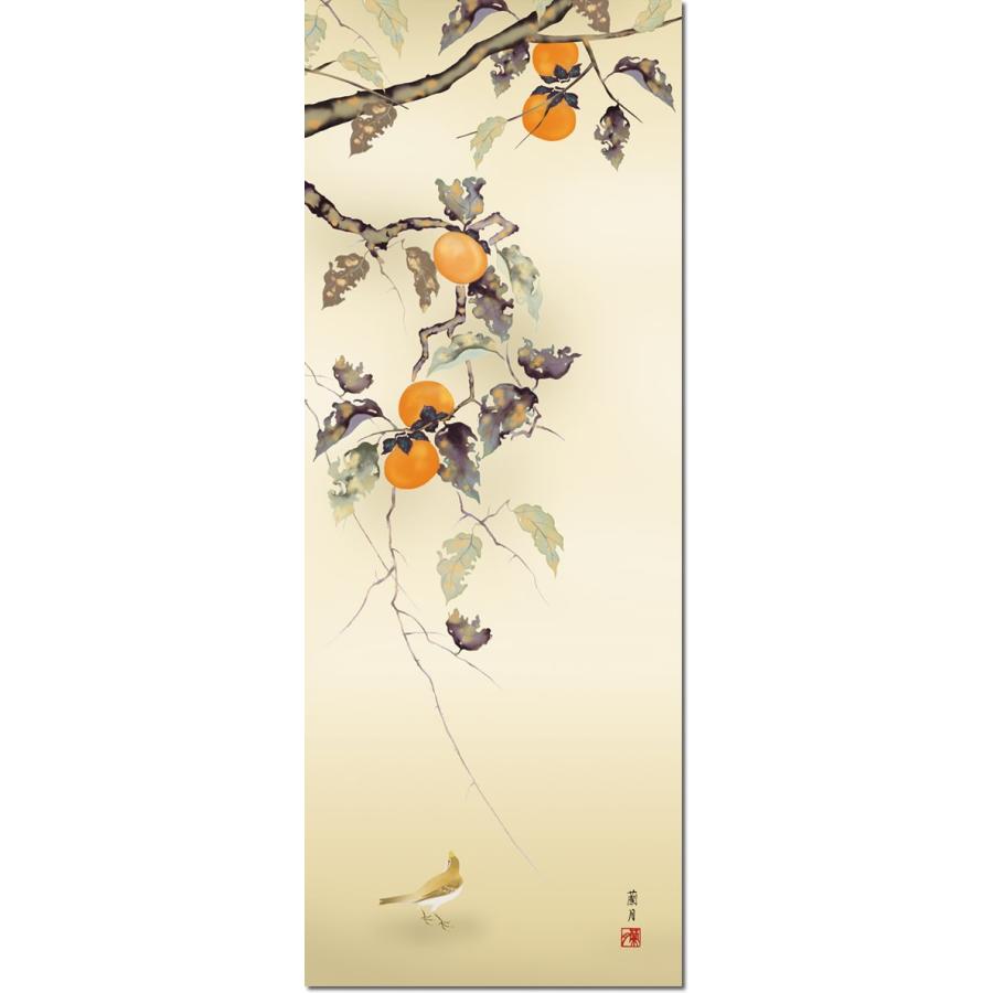 掛軸 花鳥画 秋掛け 柿に小鳥 尺五 吉井蘭月 [KZ2A4-138](代引き不可