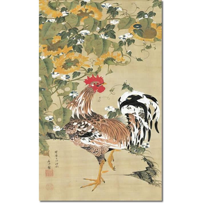 伊藤若冲 旭日雄鶏図 印刷工芸品 正月 日本画 掛け軸 掛軸 茶掛 日の出 朝日 日本の名画 掛け軸 伊藤若冲 旭日雄鶏図 その他インテリア雑貨