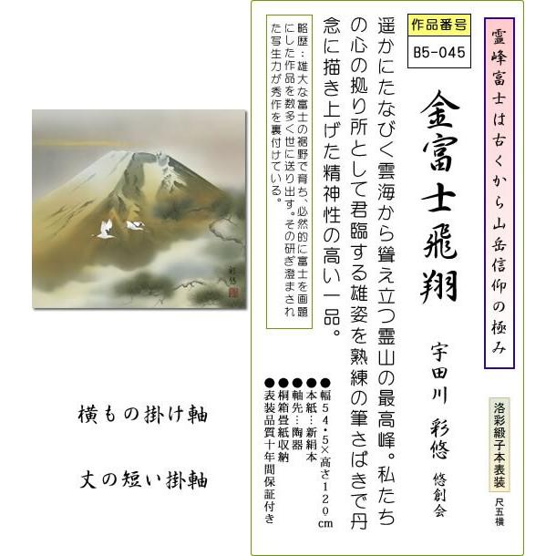 掛軸 掛け軸-金富士飛翔/宇田川彩悠 山水画掛軸送料無料(丈の短い尺五横 桐箱 本表装 緞子)床の間 和室 飾る 新築祝い 贈答 ギフト モダン｜honakote｜02