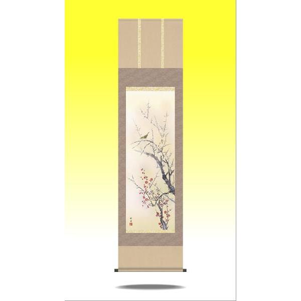 掛軸 掛け軸-紅白梅に鶯/田村竹世 花鳥掛軸送料無料(尺三)小さい新春