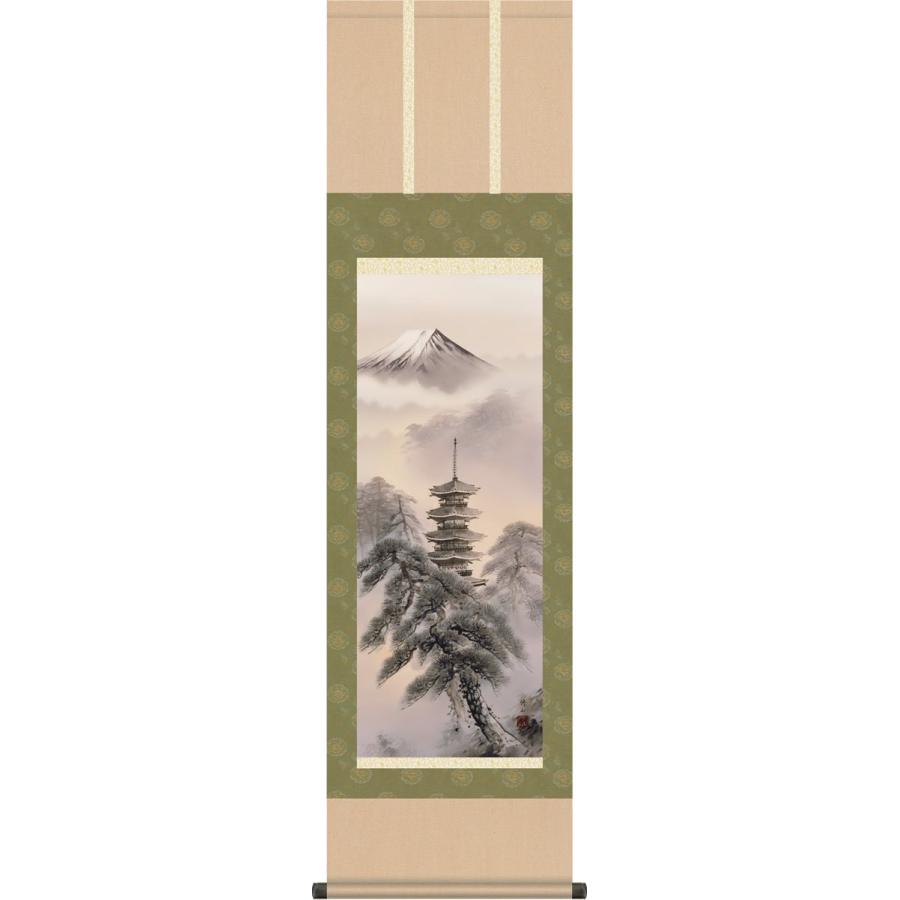 掛け軸 掛軸-富岳塔景/江本 修山[尺三 化粧箱 和室 床の間 山水画 かけじく モダン インテリア 壁掛け 安い 贈物 ギフト 日常 年中 飾る]幅44.5×高さ164cm