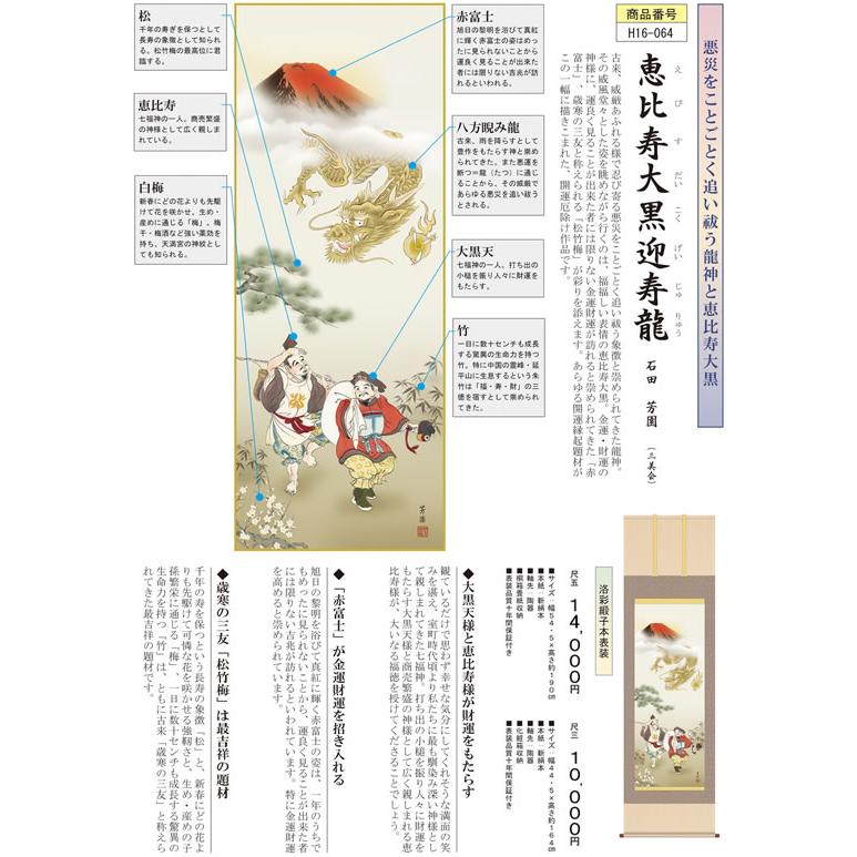 2024年・令和6年干支掛け軸-恵比寿大黒迎寿龍／石田 芳園(尺三・尺五)悪災をことごとく追い祓う龍神と恵比寿大黒｜honakote｜02