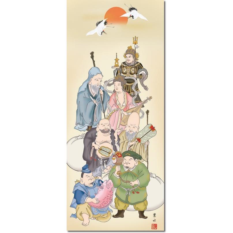 掛軸 掛け軸-七福神/緒方葉水 おめでたい掛軸送料無料(尺幅 化粧 掛軸 掛け軸-七福神/緒方葉水 おめでたい掛軸送料無料(尺幅 化粧