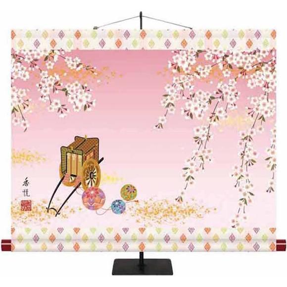 桃の節句掛もの飾り-枝垂れ桜／西尾 香悦（専用飾りスタンド付き）初節句 桃 雛祭り 飾り お雛様 女の子