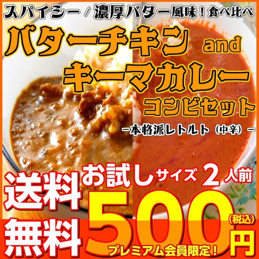 カレー キーマ＆バターチキン　レトルトカレー　会員価格500円　ガラムマサラ　濃厚バター　2人前セット　お取り寄せ　メール便商品　お試しグルメギフト（Yahoo!・本場九州ラーメン専門店）