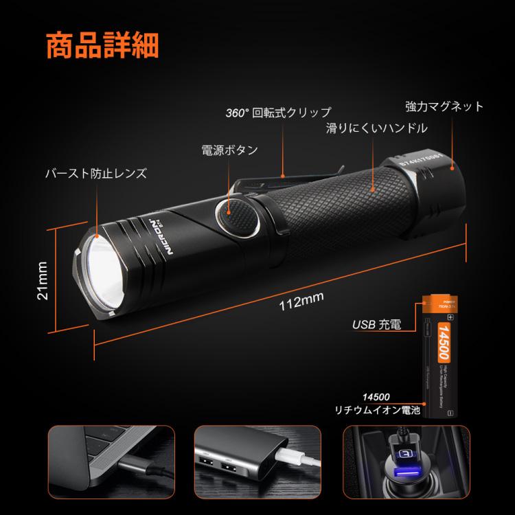 Nicron B74 首振りLEDライト ブラック 700LM 充電式（4941019060707