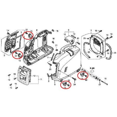 ホンダ発電機純正パーツ　EX6、EU9i、EU9iEntry用足交換パーツ　【eu9i-bottomset】｜honda-walk｜02