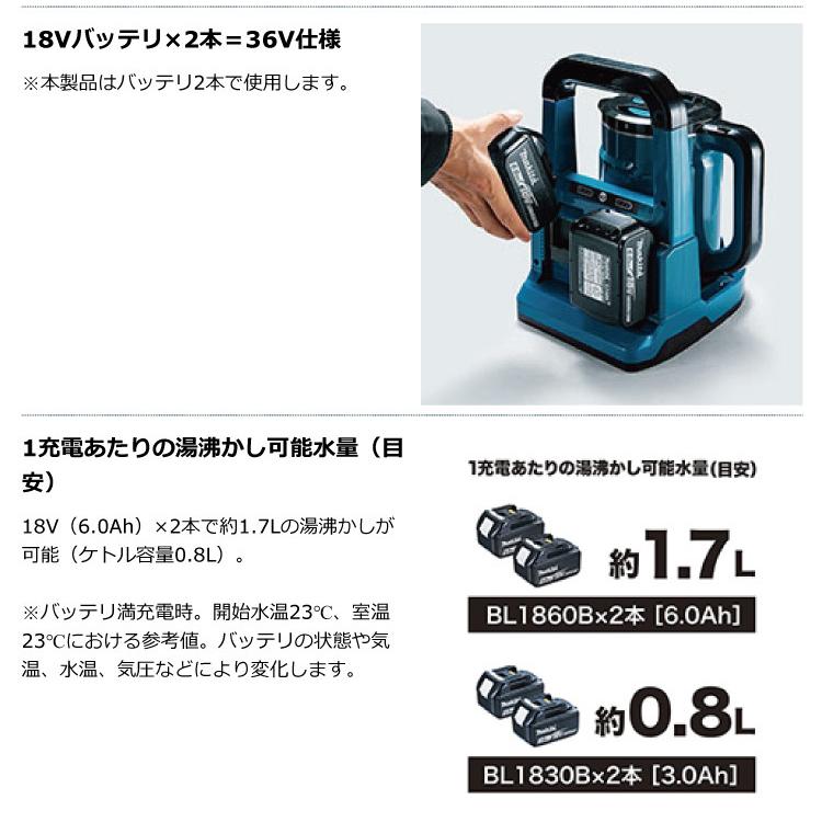 マキタ（makita） 充電式ケトル（白）本体のみ「KT360DZW」バッテリー