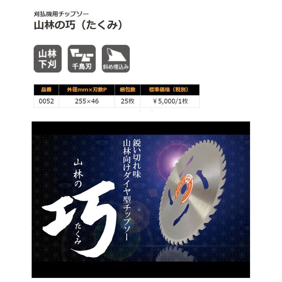 7/31〜P+5%」刈払機用刈刃 チップソー 山林の巧（たくみ）255×46P 山林