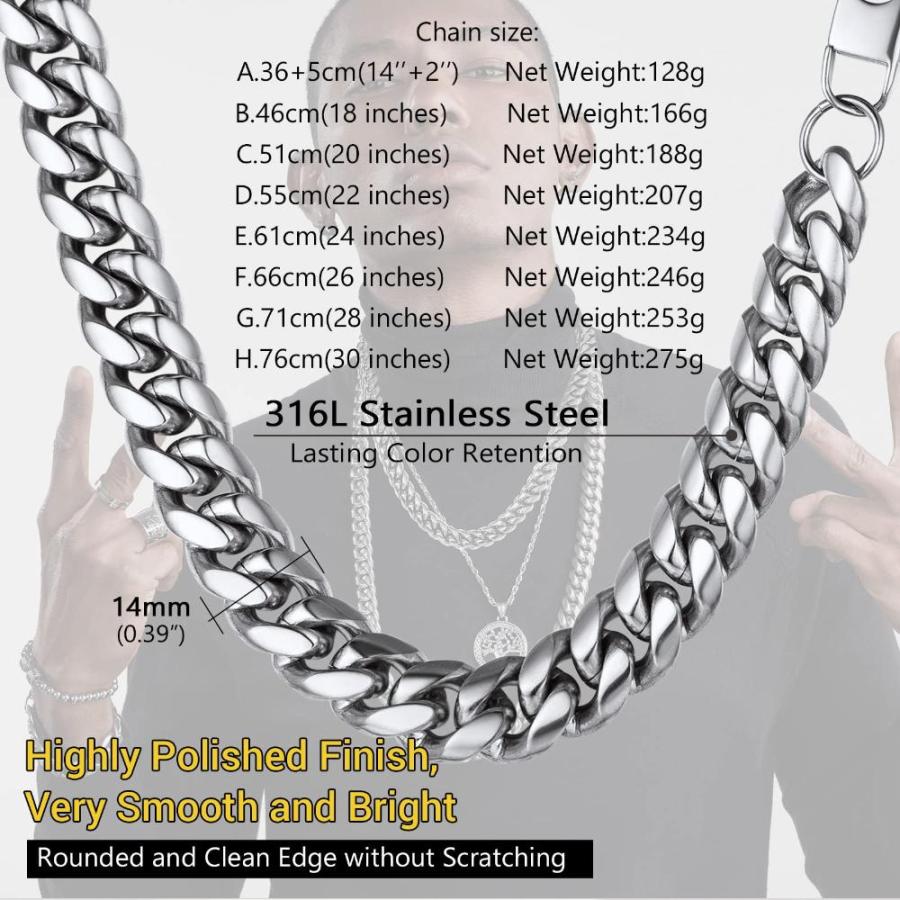 新年特販 0.55  ( 14 mm ) Thickリンクチェーン、Chunkyキューバ縁石チェーン、襟ネックレス、メンズジュエリー