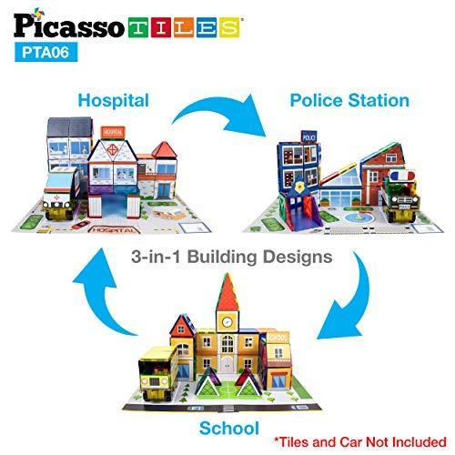 逸品 PicassoTiles 80pc School， Hospital， Police Station 3ーinー1 Theme Magnet Self
