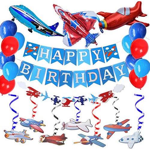 【激安セール】 Aviator Airplane Themed Bann Birthday Happy Glitter DecorationーSilver Party その他アレンジメント用品、資材