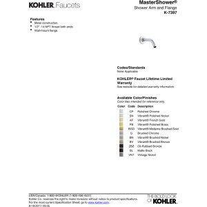 新発売 Kohler Kー7397ーBL MasterShower シャワー継手 7ー12インチ マットブラック