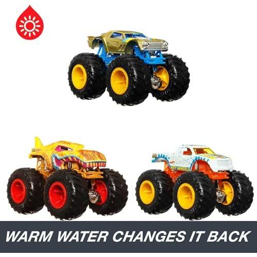 買取売値 Hot Wheels Monster Trucks 1:64 Color Shifters， 3ーPack of Toy Trucks That Ch