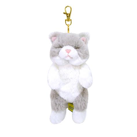 ひざねこ すやすや キーチェーン GY グレー 猫 ぬいぐるみ マスコット