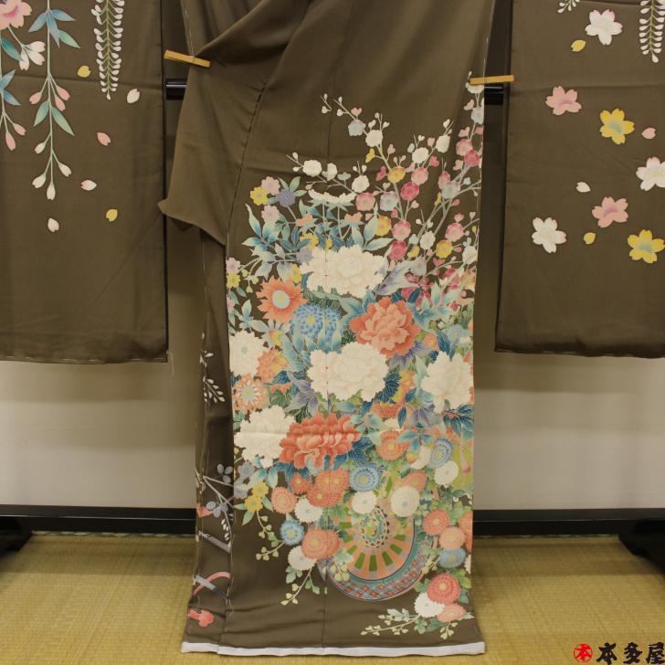 振袖 本加賀友禅 落款 仮絵羽 未仕立て 昭和後期 秘蔵品 蔵出し品 経年