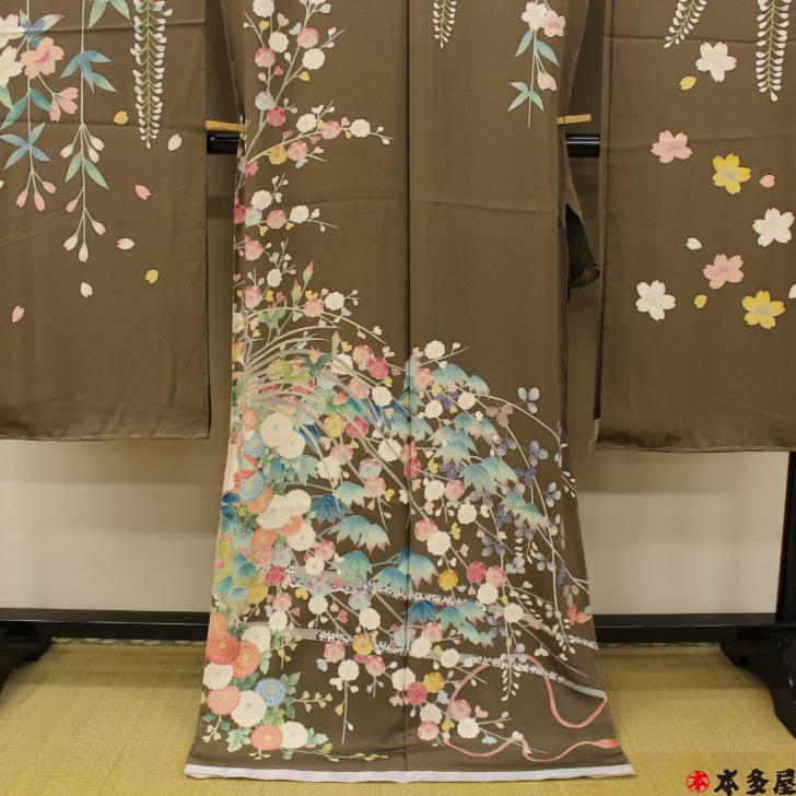 振袖 本加賀友禅 落款 仮絵羽 未仕立て 昭和後期 秘蔵品 蔵出し品 経年