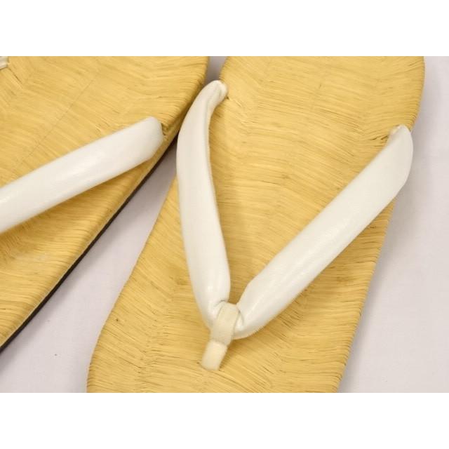 雪駄 和装 履物 メンズ 男物 紳士 L フリーサイズ 本畳 ほんたたみ 筍 皮 鼻緒 本革 白 ホワイト 底面 赤革 本革 日本製品 本物志向 高級 特選 極上 逸品の画像