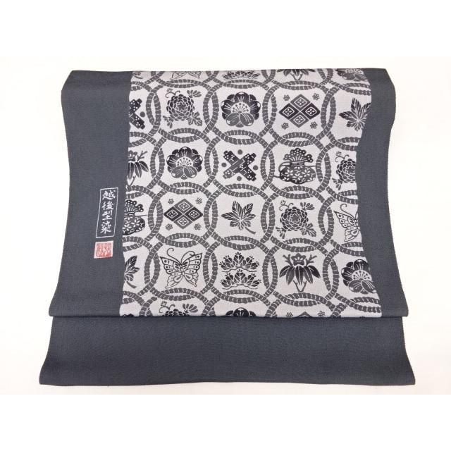 名古屋帯 なごやおび 生地 反物 越後型染 福井県 染帯 染め帯 落款入り  