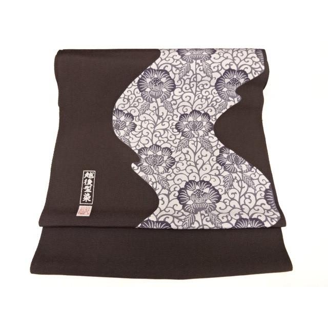 名古屋帯 なごやおび 生地 反物 越後型染 福井県 染帯 染め帯 落款入り  