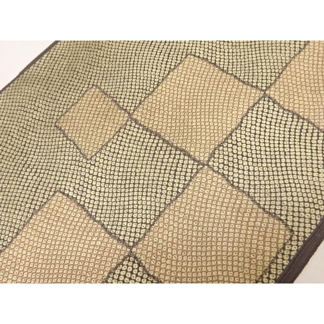 訳あり ヤケ有 タグ無し 名古屋帯 墨灰系色地 かのこ 鹿の子 絞り織り  