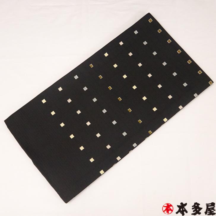 黒色地 四角 格子 多色 カラフル ドット模様 柄 織り 地織り