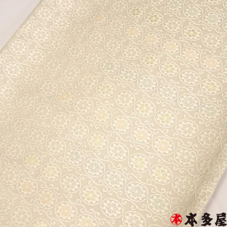 ⑦①④葡萄 アラベスク 全通 袋帯 正絹 葡萄 アラベスク 全通 袋帯 正絹 センシャス全通袋帯 グレーベージュ