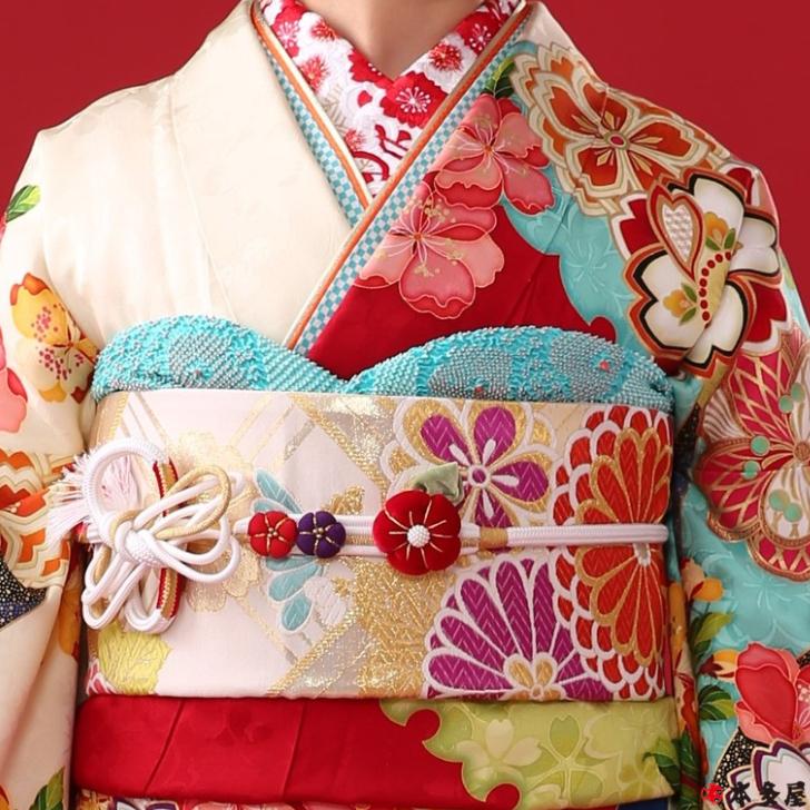 帯揚げ 正絹 絞り 朱色×黄土色 梅花 唐花地模様 おびあげ 総絞り 成人式 振袖 おしゃれ着 和装小物 長さ140cm 美品 【キモノオフ野々市若松店】 帯揚げ おびあげ 帯揚 総絞り 絞り しぼり 振袖用 花嫁用 振袖 花嫁