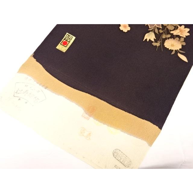小紋 反物 生地 着尺 四季花 藍墨黒色地 三度引き染め 型友禅 型 小紋 反物 生地 着尺 四季花 藍墨黒色地 三度引き染め 型友禅 型