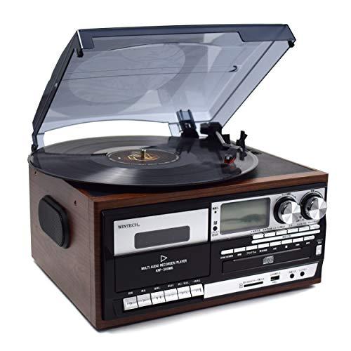WINTECH マルチオーディオプレーヤー ブラウン レコード・カセット・AM・FM・CD・SD・USB・AUX KRP-308MS 