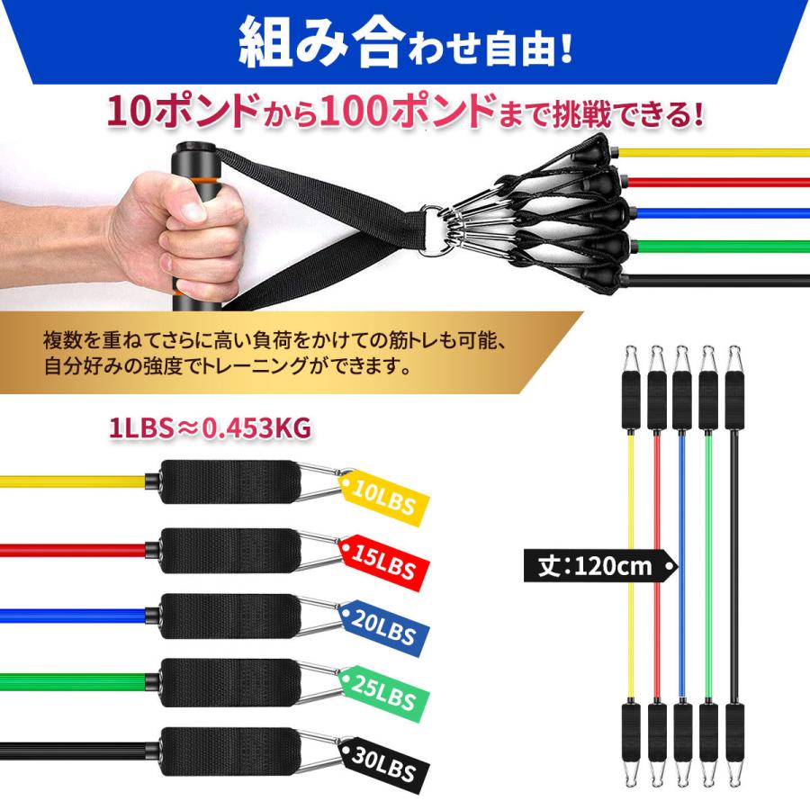 トレーニングチューブ 5本セット 強度別 エクササイズバンド 高強度