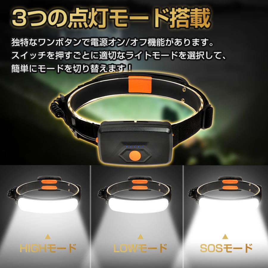 10％OFFクーポン！ ヘッドライト 充電式 USB LED ヘッドランプ 広角 IPX6防水 ランプ アウトドア キャンプ 登山 作業 釣り 軽量 ヘッド ライト 軽量 明るい 頭用｜honest-online｜06