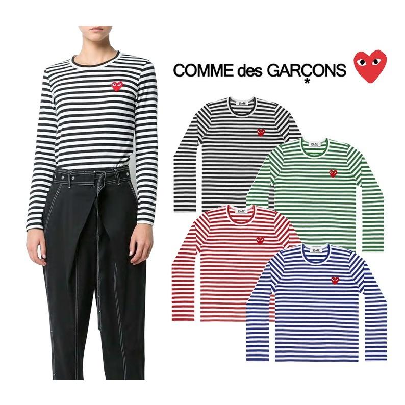コムデギャルソン プレイ Comme Des Garcons Play レディース トップス 赤ハート ボーダー ストライプ ロンt 長袖 Tシャツ Heart Logo Tshirt T163 051 Honeybees 通販 Yahoo ショッピング