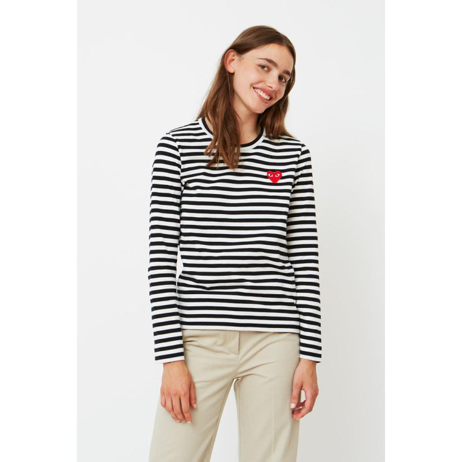 コムデギャルソン プレイ Comme Des Garcons Play レディース トップス ブラック ボーダー 赤ハート ストライプ ロンt 長袖 Tシャツ Heart Logo Tshirt T163 1 Honeybees 通販 Yahoo ショッピング