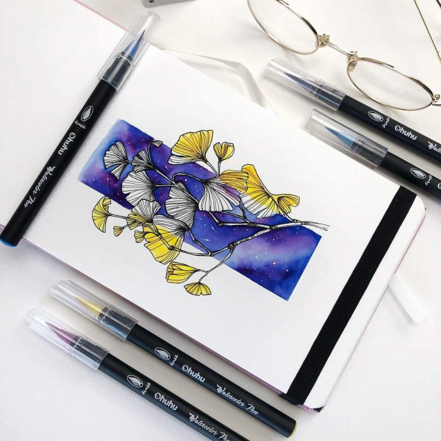 超お買い得 Ohuhu 水彩毛筆48色 水ペン2本 カラー筆ペン 水彩筆 水性 水彩画 ブラッシュ レタリング イラスト 手帳 色塗 Wantannas Go Id